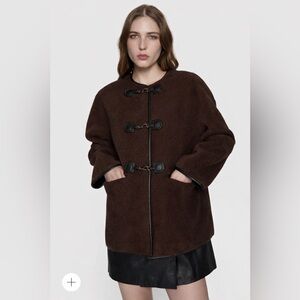 NWT Rebecca Minkoff Chocolate Brown Toggle Vegan Shearling Jacket Oversized S